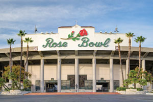 the front of the Rose Bowl in Pasadena